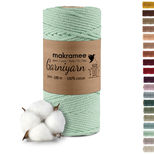 Macrame cord 3 mm Premium 100% Cotton , 100m Menthol