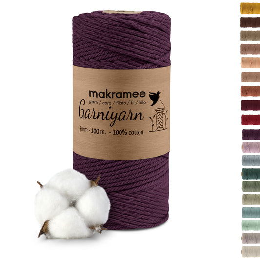 Macrame cord 3 mm Premium 100% Cotton , 100m Blackberry Burgundy