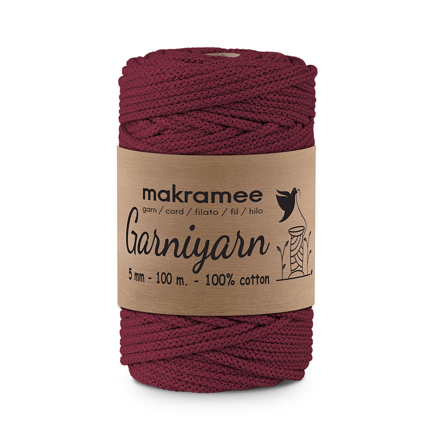 Braided Cotton Cord 5 mm x 100m (Burgundy)  - Premium Braided Cord  for Crochet,Macrame,Craft & DIY Project
