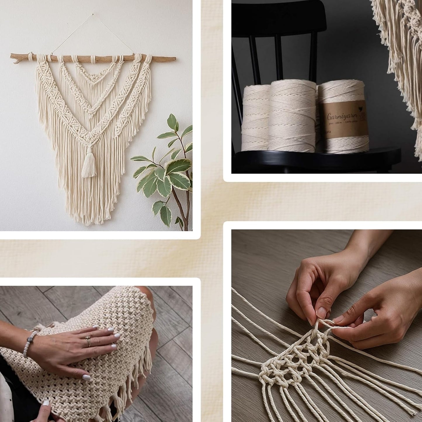 Macrame cord Bundle 3 mm Premium 100% Cotton Set of 3 bobbins x 200m