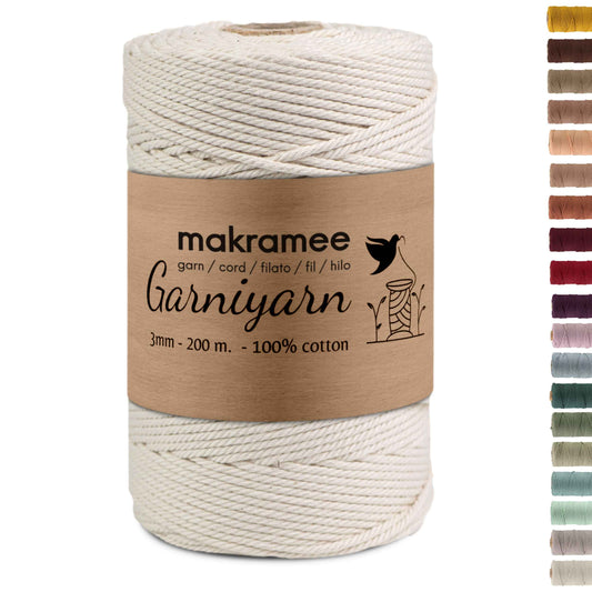 Garniyarn 100% Cotton Premium Macrame Cord / 200m / Natural