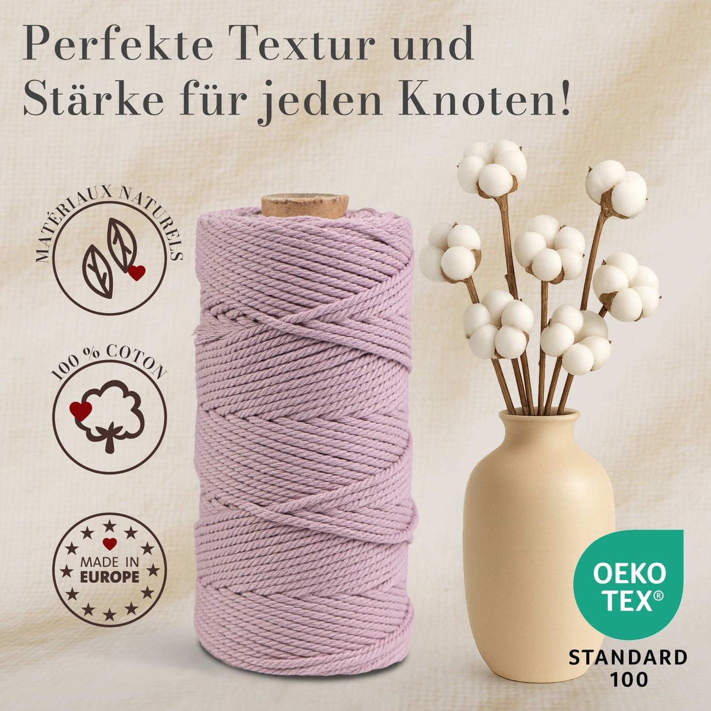 Macrame cord 3 mm Premium 100% Cotton , 100m Old Rose