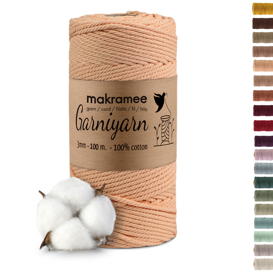 Macrame cord 3 mm Premium 100% Cotton , 100m  Peach Fuzz