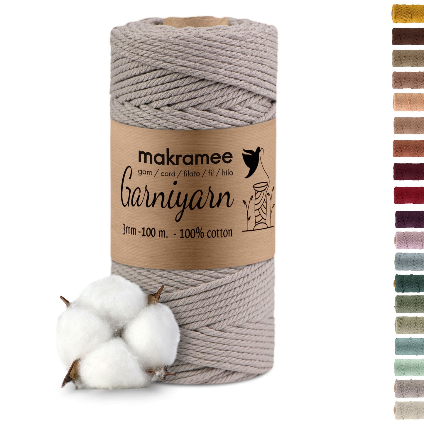 Macrame cord 3 mm Premium 100% Cotton , 100m Simply Taupe