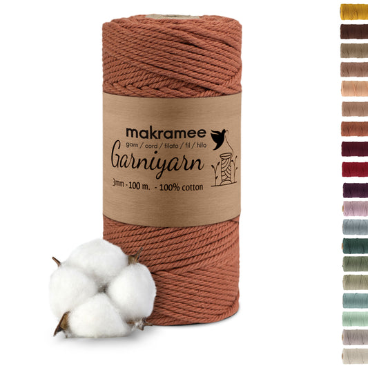 Macrame cord 3 mm Premium 100% Cotton , 100m Terracotta