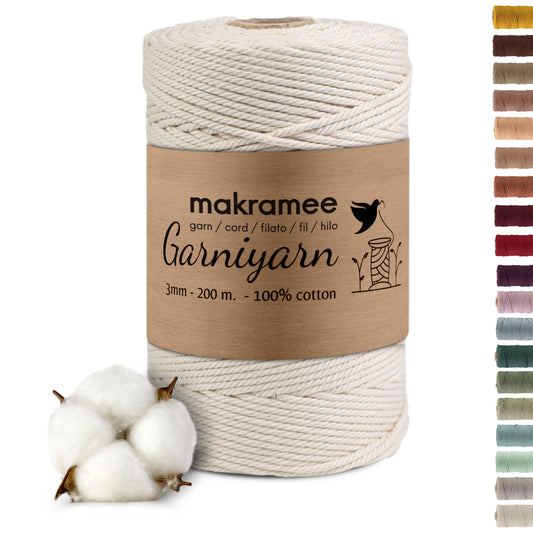 Garniyarn 100% Cotton Premium Macrame Cord / 200m / Natural
